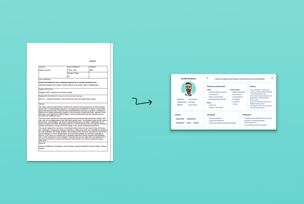 a decorative image showcasing the results of the project. An abstract of the thesis paper, and an "dream instructor" user persona visualization. Both are described in detail further in the case study